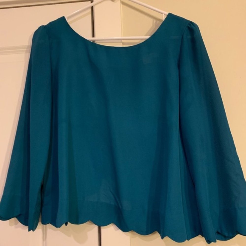 Miami Green Scalloped Top with Button Back